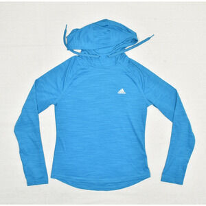 Adidas Women Pullover Sweatshirt High Neck Hooded Polyester Blue Size S Climalit